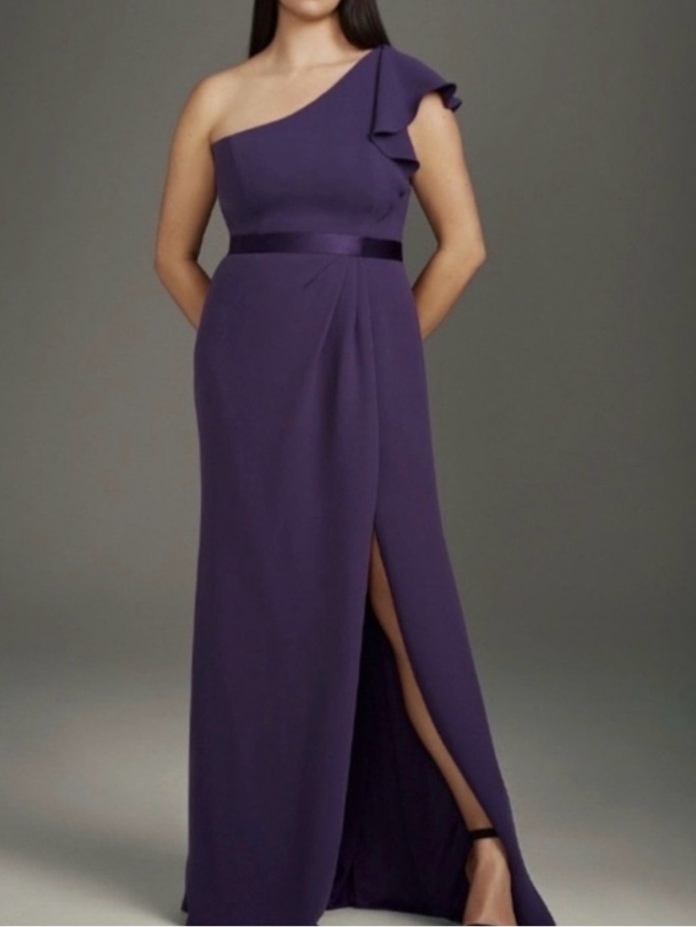 White by Vera Wang One-Shoulder Purple Bridesmaid Dress